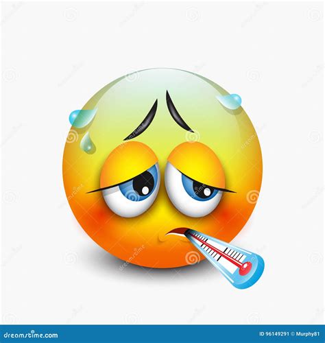 Cute Sick Emoticon With Thermometer Emoji Vector Illustration Stock