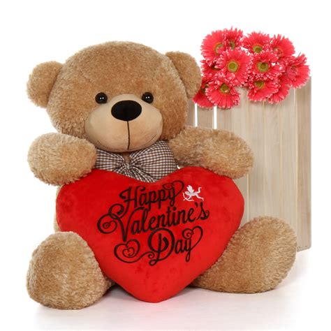 3 Foot Happy Valentines Day Teddy Bear Shaggy Cuddles With Plush Red Heart Pillow Giant Teddy