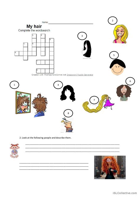 My hair style crossword: English ESL worksheets pdf & doc