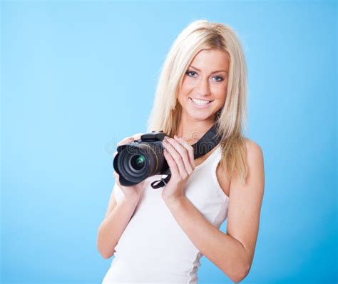 Portrait Of Beautiful Young Woman With Camera Stock Photo Image Of