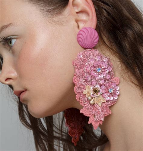 Pink Flower Earrings With Crystals And Flowers