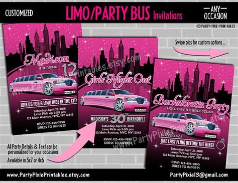 Limo Party Bus Party Invitations Customized For Your Special Etsy Canada Party Bus Limo