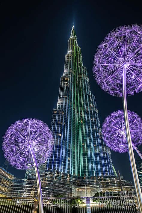 Sculpture Dandelions By Mirek Struzik And Burj Khalifa In Dubai