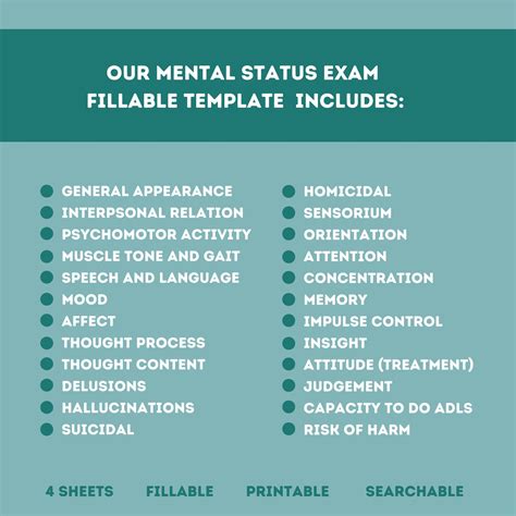 Mental Status Exam Template For Mental Health Counseling Editable