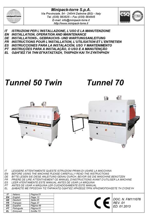 Minipack Torre Tunnel 50 Twin Installation Operation And Maintenance