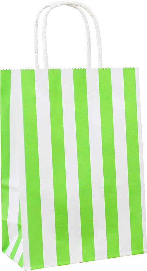 Adido Eva 25 Pcs Striped T Bags Small Green Kraft Paper