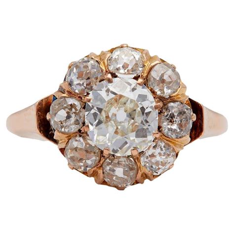 Victorian 80 Carats Rose Cut Diamonds Gold Cluster Ring For Sale At