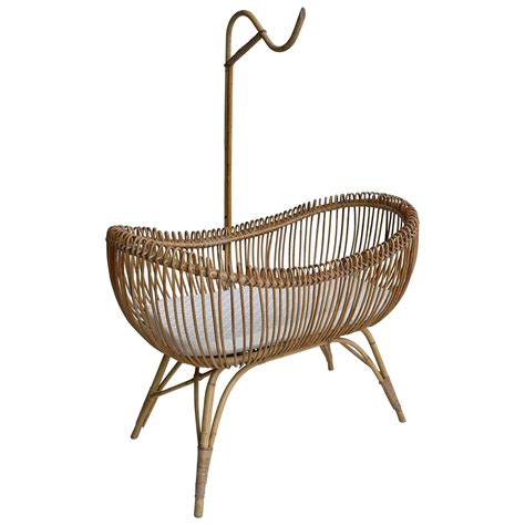 Mid Century Modern Cradle In Bamboo And Rattam Ico Parisi Style Period