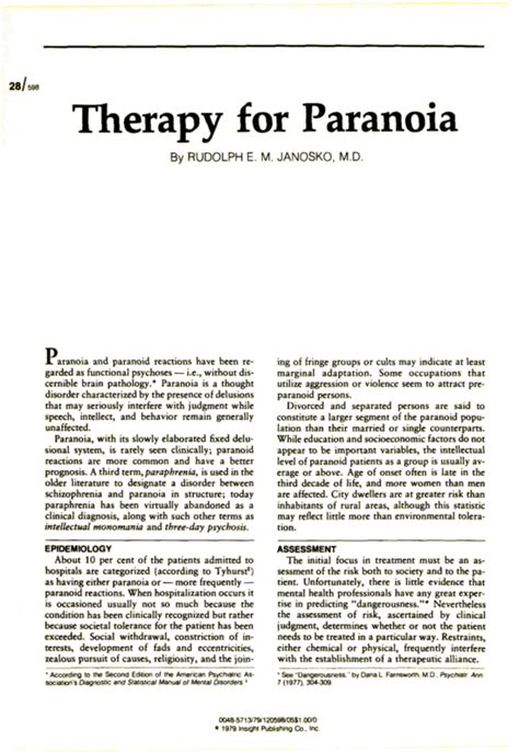 Therapy For Paranoia Psychiatric Annals