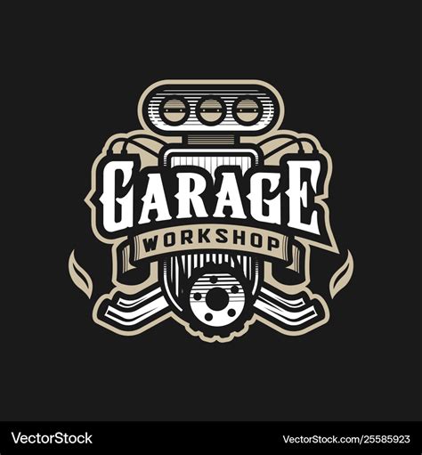 Garage Workshop Car Logo Emblem On A Dark Vector Image