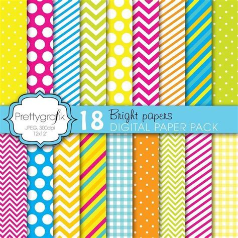 18 Bright Colors Digital Paper Commercial Use