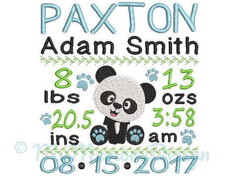 Panda Birth Announcement Embroidery Design Birth Template Etsy