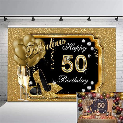 Buy Mehofoto Happy 50th Birthday Backdrop Glitter Gold Balloons And