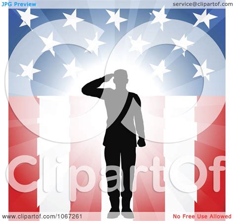 Clipart Silhouetted Military Soldier Saluting Over American Flag