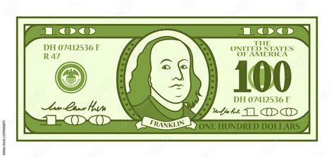 Cartoon 100 Dollar Bill With Stylized Franklin Portrait Play Money Or