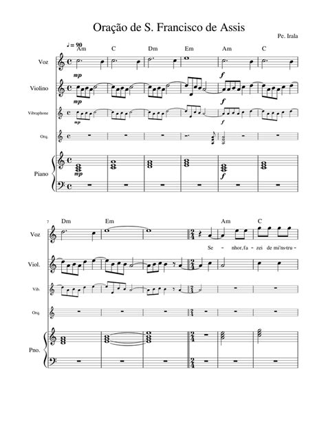 Oração De S Francisco De Assis Sheet Music For Piano Mezzo Soprano