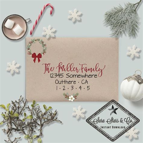 Christmas Envelope Template Modern Calligraphy Contemporary Etsy