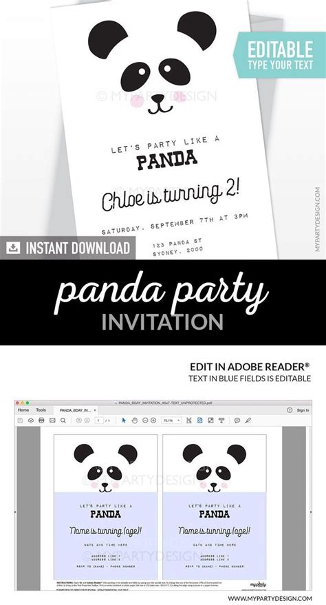 Panda Birthday Invitation Printable Invite My Party Design Panda