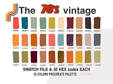 The 70s Vintage Color Palette Color Palette Ipad Procreate Etsy Uk