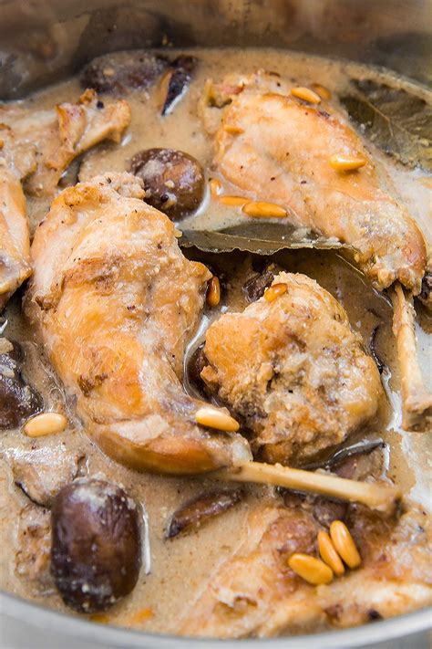 Rabbit Stew Braised In White Wine With Mushrooms And Mustard Seeds