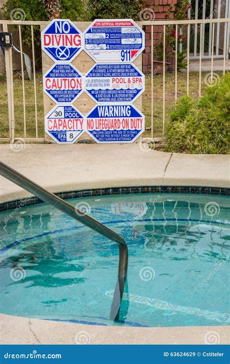 Caution Signs At The Hot Tub And Pool Stock Image Image Of Notice