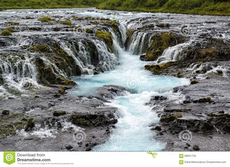 Beautiful Bruarfoss Waterfall With Turquoise Water South Iceland Stock