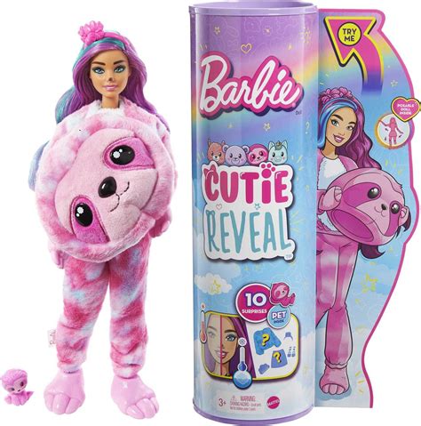 Barbie Doll Cutie Reveal Sloth Plush Costume Doll With Pet Color