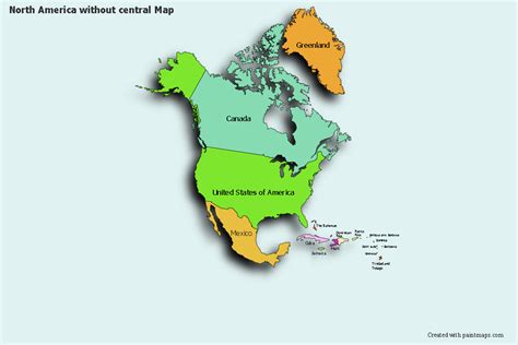 Simple map with labels and texts turned off. Create Custom North America Without Central Map Chart with Online, Free Map Maker.