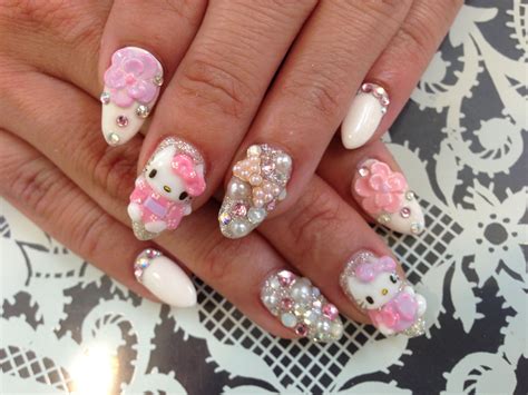 Hand Art Kawaii Nails Kawaii Nails Hello Kitty Nails Nails 3d