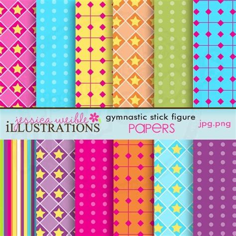 Gymnastic Stick Figures Cute Digital Papers By Jwillustrations