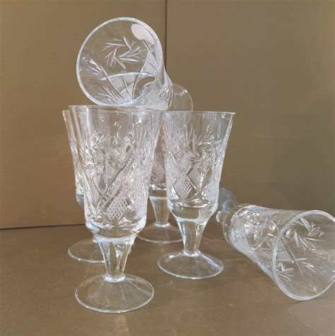 Vintage Cut Crystal Glasses Set Of 6 Crystal Shot Glasses Etsy