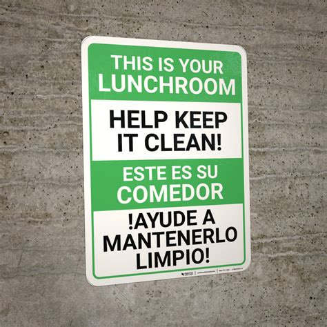 Bilingual Spanish Keep Lunchroom Clean Wall Sign