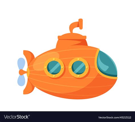 Cartoon Submarine Orange Colored Underwater Ship Vector Image