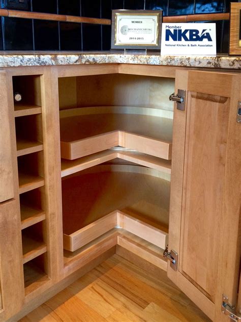 This option uses an angled cabinet. 5 Solutions For Your Kitchen Corner Cabinet Storage Needs.