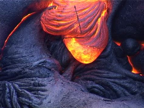 Volcanic Eruption Closeup Of Molten Lava Flow At The Ocean Entry Of