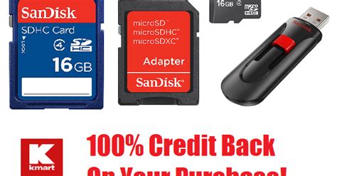 Check spelling or type a new query. KMart 100% Back In Credit on Sandisk Memory Products: 16GB Sandisk USB Drive $9.99 + $9.99 of ...