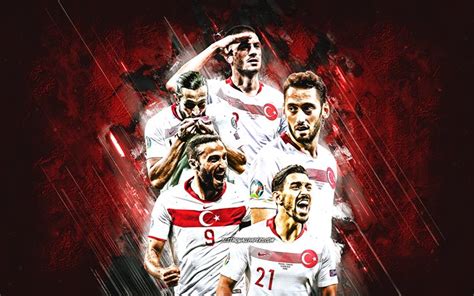 Download Wallpapers Turkey National Football Team Red Stone Background