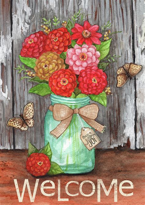 Zinnias In Jar Welcome Share Joy Painting By Melinda Hipsher