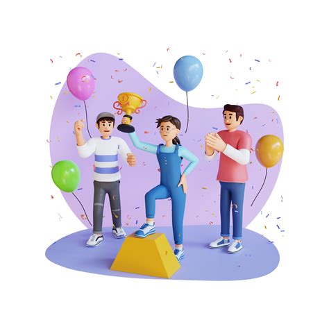 Free Teenagers Celebrating Success 3d Character Illustration 11354360