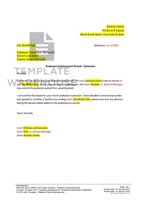 Use our free intern cover letter sample to get started. HRM-01-007 Probation Period Extension Letter - Template ...