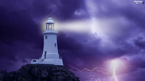Lighthouse Storm Thunderbolt Maritime Beautiful Views Wallpapers