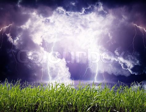 Thunderstorm With Lightning In Green Stock Image Colourbox