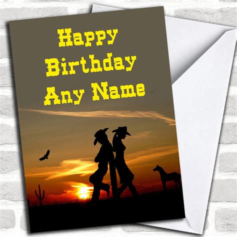 Rodeo Cowboy Western Personalized Birthday Card Red Heart Print
