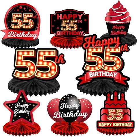 Happy 55th Birthday Red And Black Table Honeycomb