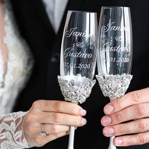 Champagne Wedding Flutes Set Of 2 Wedding Glasses Bride And Etsy