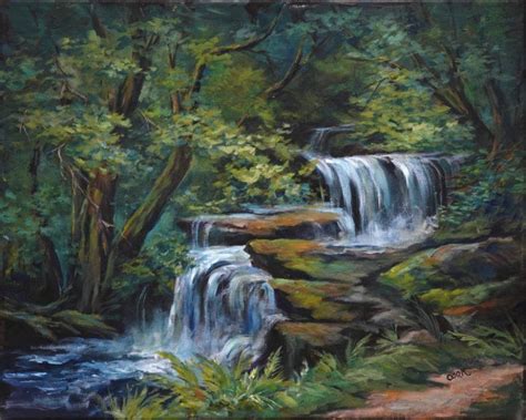 Deep Forest Waterfalls Waterfall Art Waterfall Paintings Forest