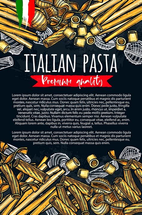 Italian Pasta Premium Sketch Poster Stock Vector Colourbox