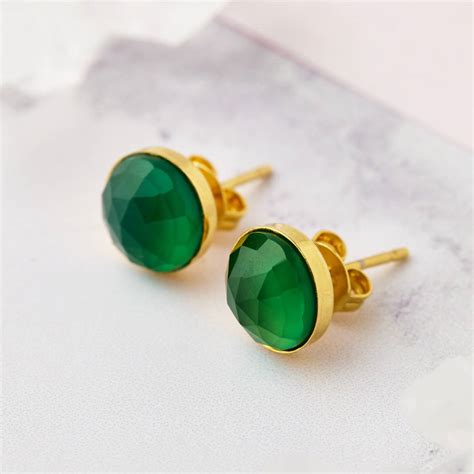 Gold Stud Earrings With Green Onyx By Misskukie Notonthehighstreet Com
