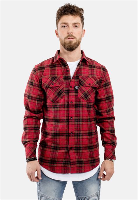 Regular Fit Long Sleeve Plaid Flannel Shirt Red Black Blackskies