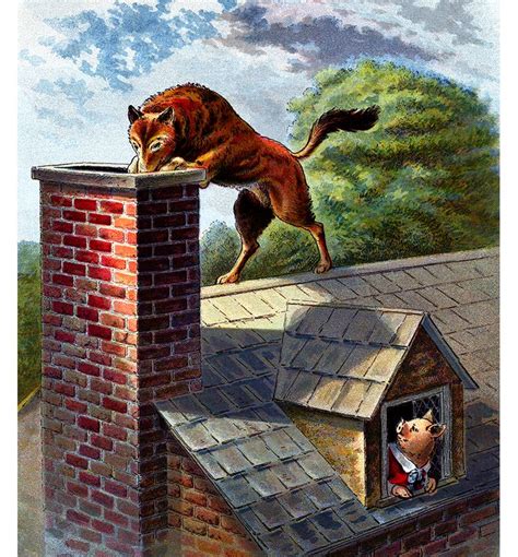 The Story Of The Three Little Pigs Wolf On Roof Pig Painting Fairy